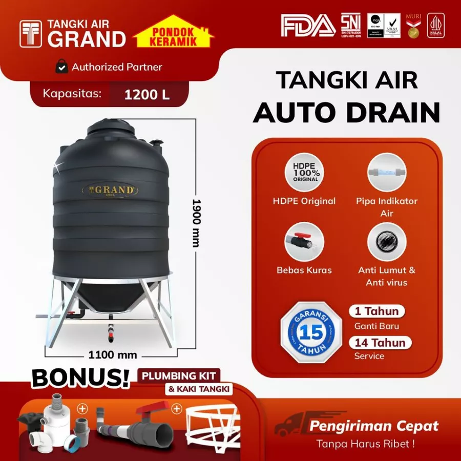 Tangki Toren Tandon Air Tedmond Auto Drain 1.200 Liter Bebas Kuras
