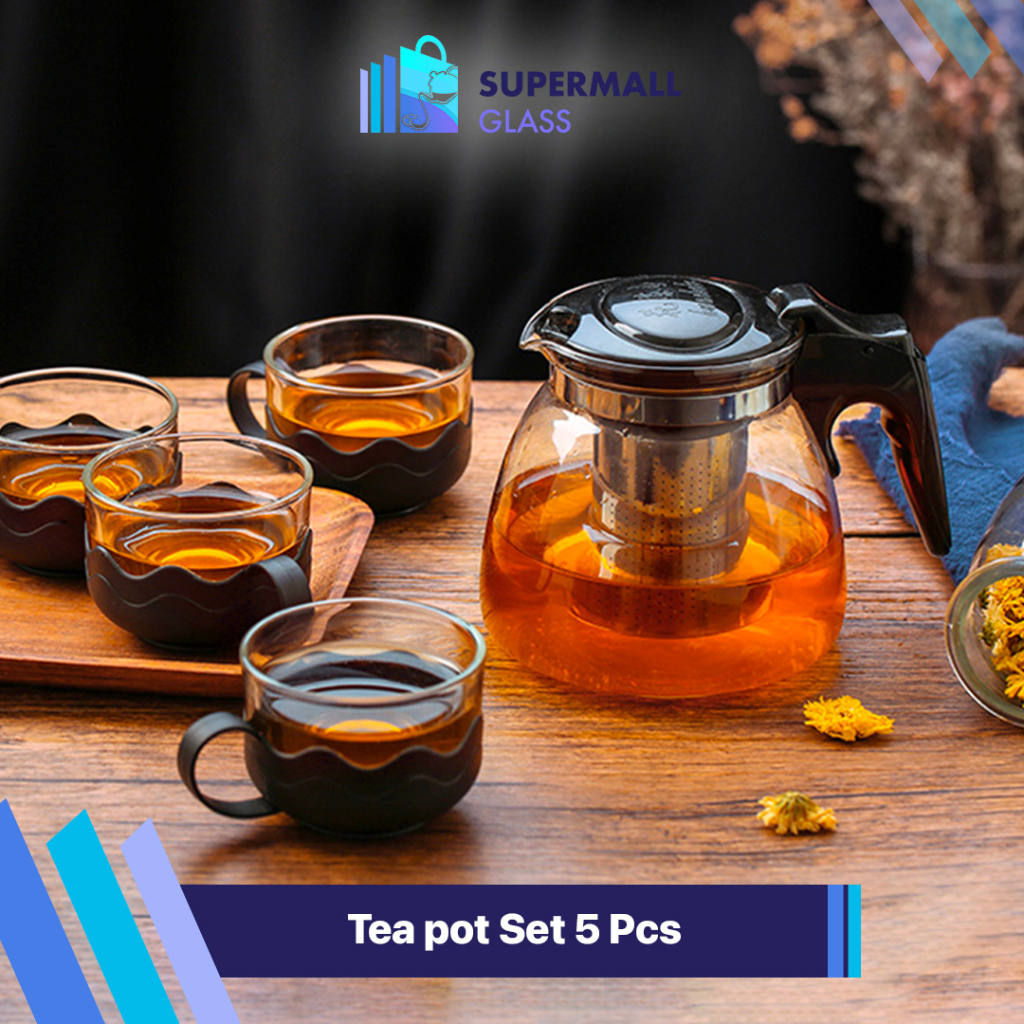 Jual Supermall Glass Cod Teko Tea Pot Set Teh Sederhana 5 Pcs Praktis Kantor Set Teapot 0458