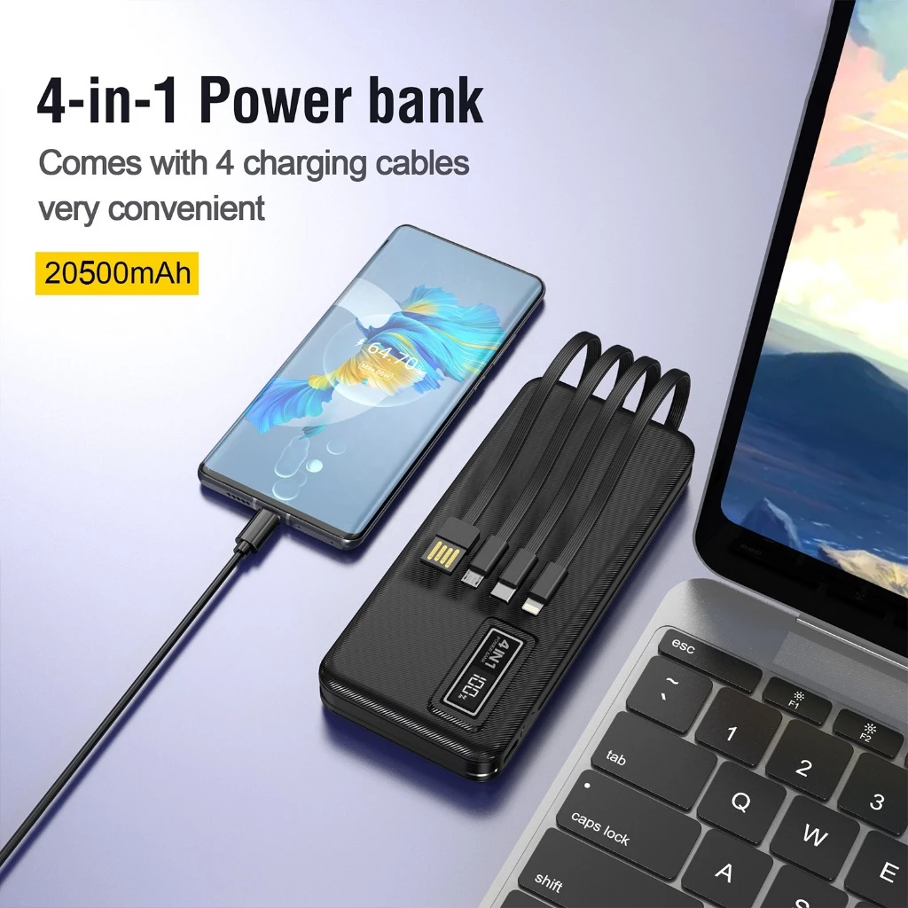 Delcell Velo Power bank 20500mAh 10500mAh Led Digital With Cable Fast Charge