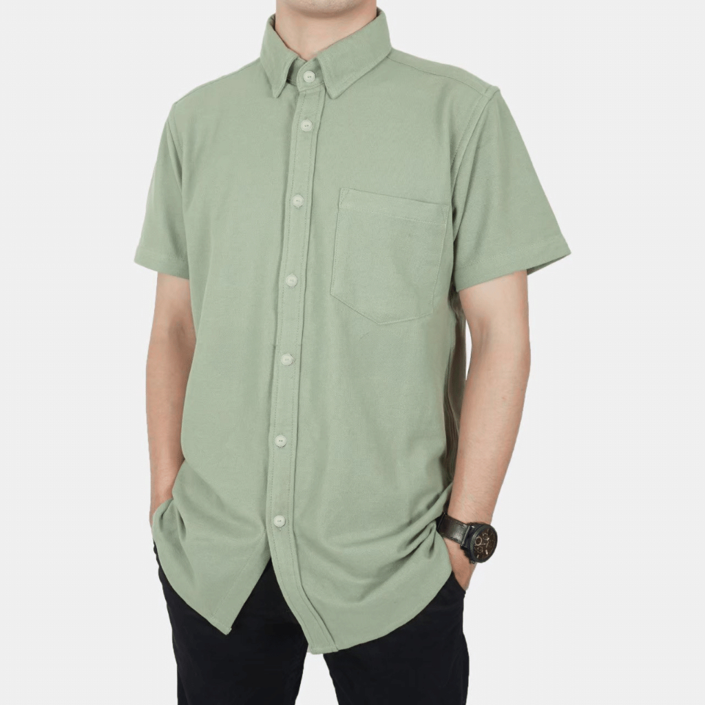 Jual Ten Brothers Kemeja Pria Lengan Pendek Slim Fit Rayon Twill Sage Green Shopee Indonesia