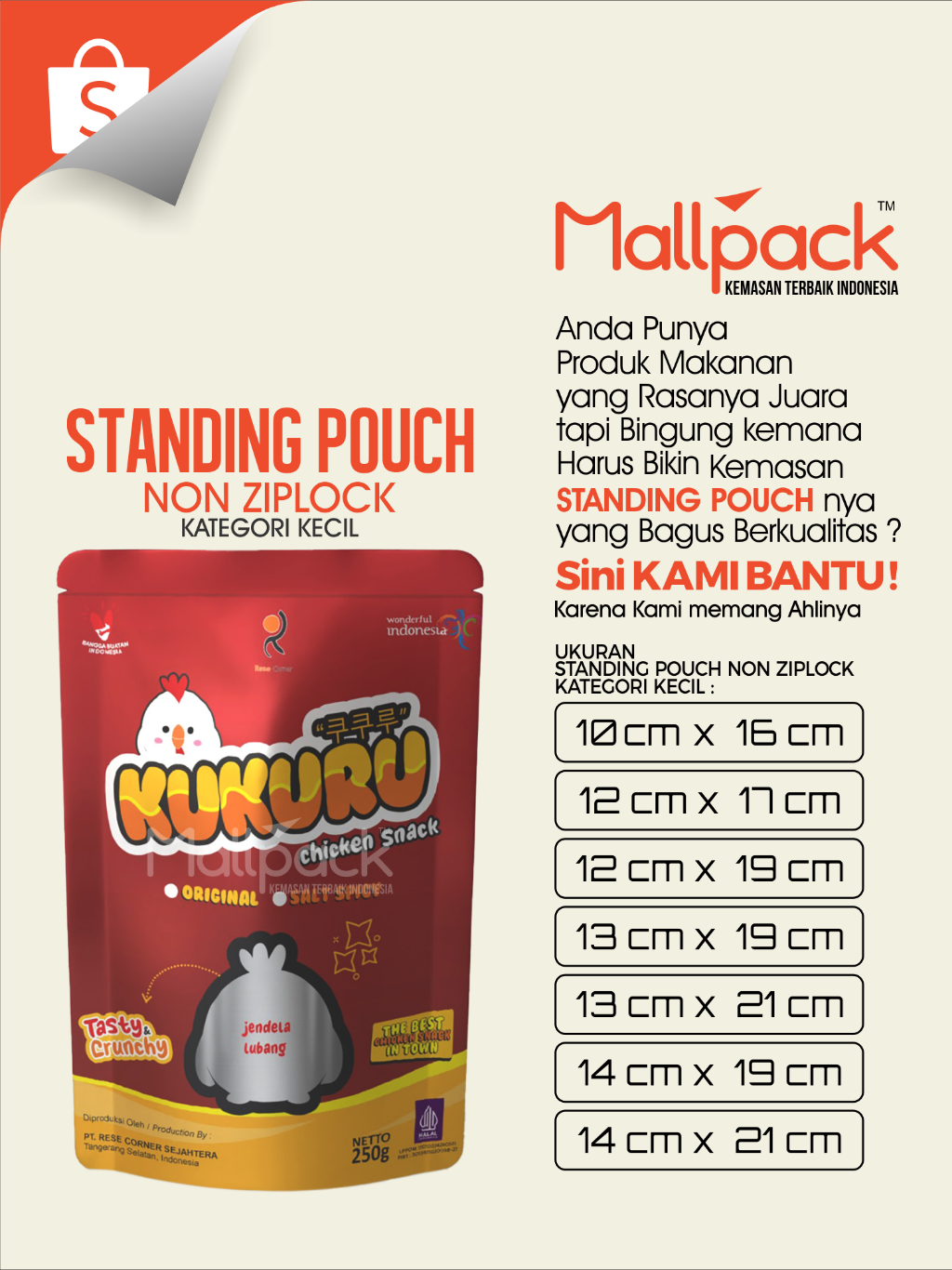 Jual Mallpack Cetak Kemasan Standing Pouch Custom Non Ziplock Ukuran Kecil Murah Minimum Order 6457