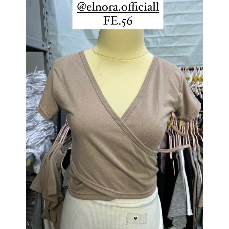 Jual ELNORA CROPTOP CROPTEE BAJU CROP KAOS CROP KERAH V MODEL MENYILANG