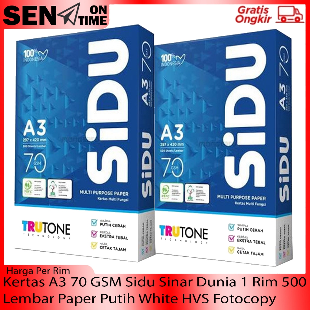 Jual Kertas A3 70 GSM Sidu Sinar Dunia 1 Rim 500 Lembar 4700 gram 297 x ...