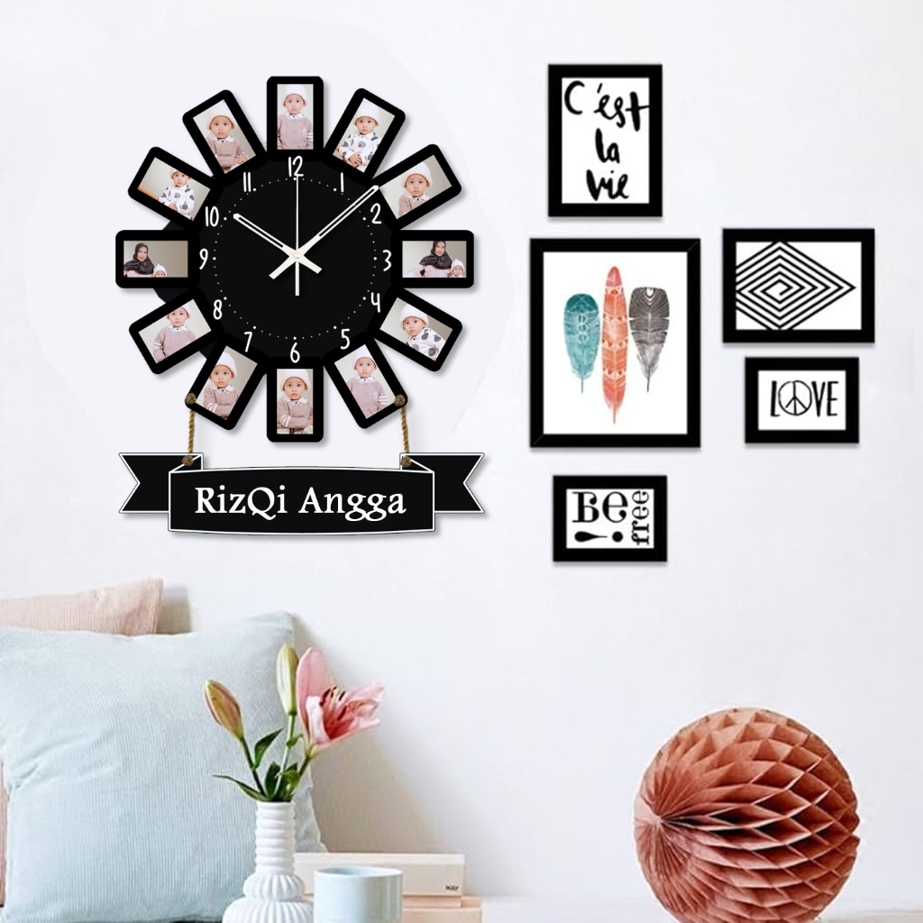 Jam Dinding Pigura Foto Frame Love Custom Foto Kolase Hadiah Nikah Ulang Tahun Pernikahan Tunangan
