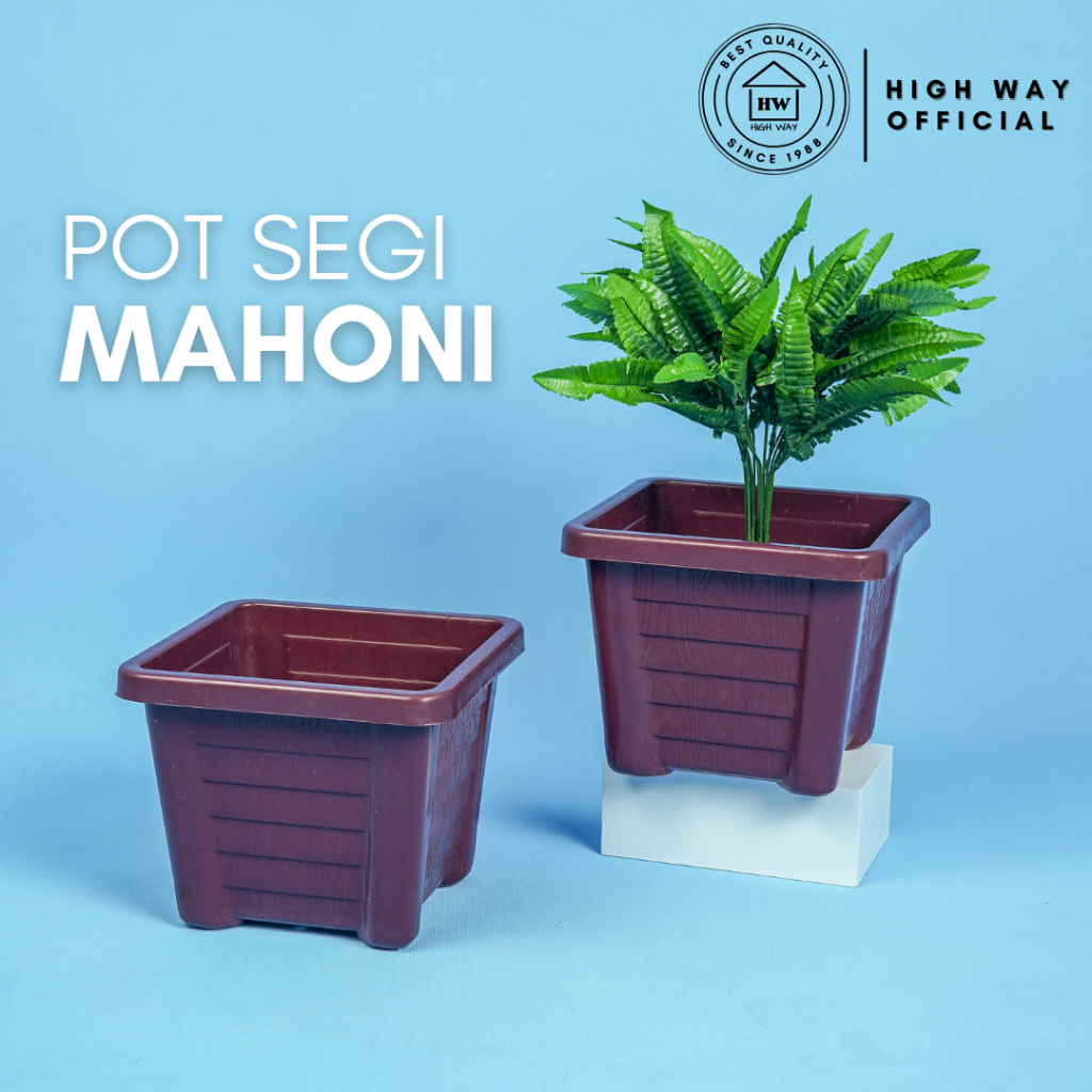 Jual High Way Pot Segi Mahoni Motif Kayu Ukuran Besar Premium Tempat Bibit Tanaman Bunga Hias