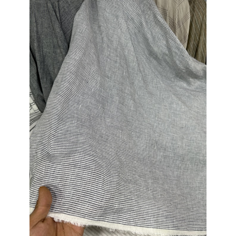 Jual bahan Kain katun linen motif kembang salur kota2 ( harga per meter