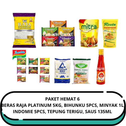 Jual Sembako Paket Hemat 6 Beras Raja Platinum Bihunku Minyak 1l