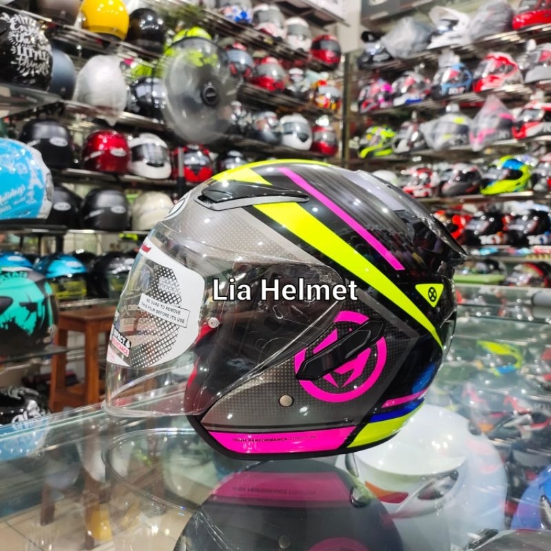 Jual Helm Half Face NHK R1 motif Ecto Black/pink / NHK R1 motif ...