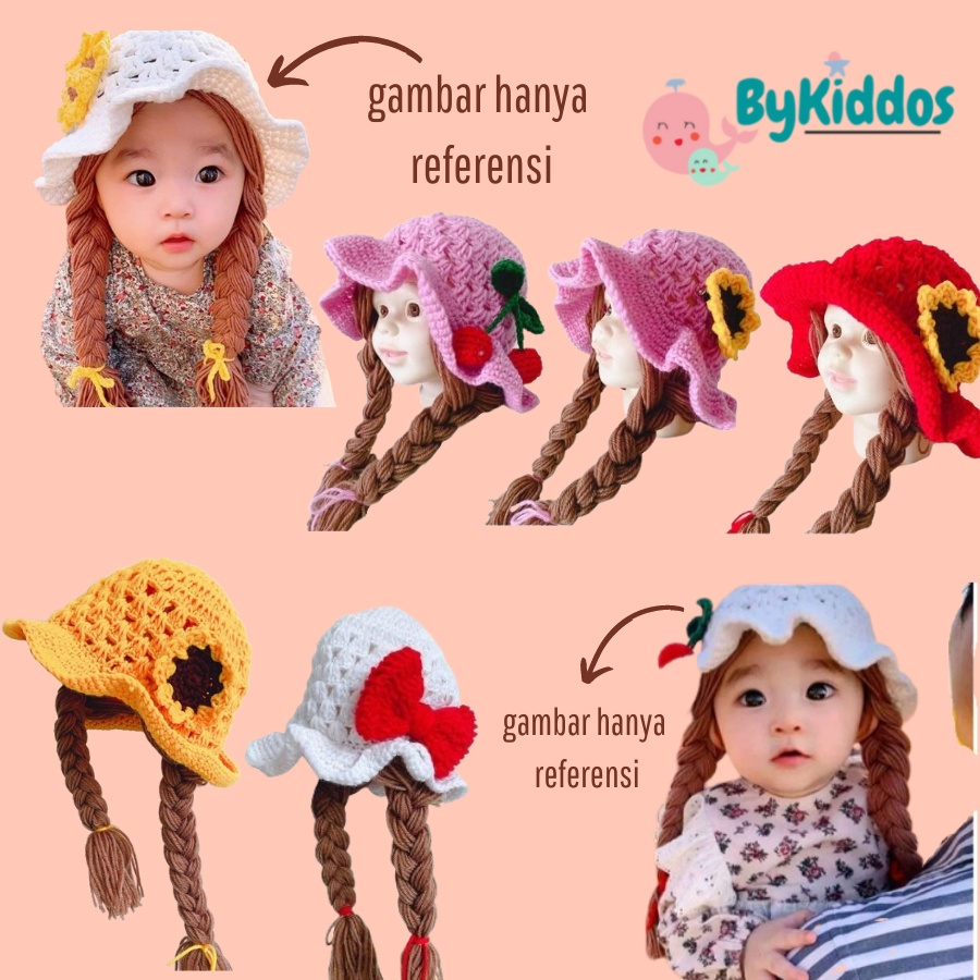 Jual Topi Kupluk Renda Bayi Kepang Rambut / Baby Hat Wig / kupluk WIG ...