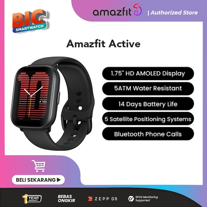 Jual [Authorised Store] Amazfit Active SmartWatch 1.75" HD AMOLED ...