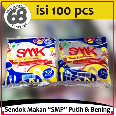 Sendok Makan Plastik SMK Warna Putih atau Bening Isi 100 Pcs