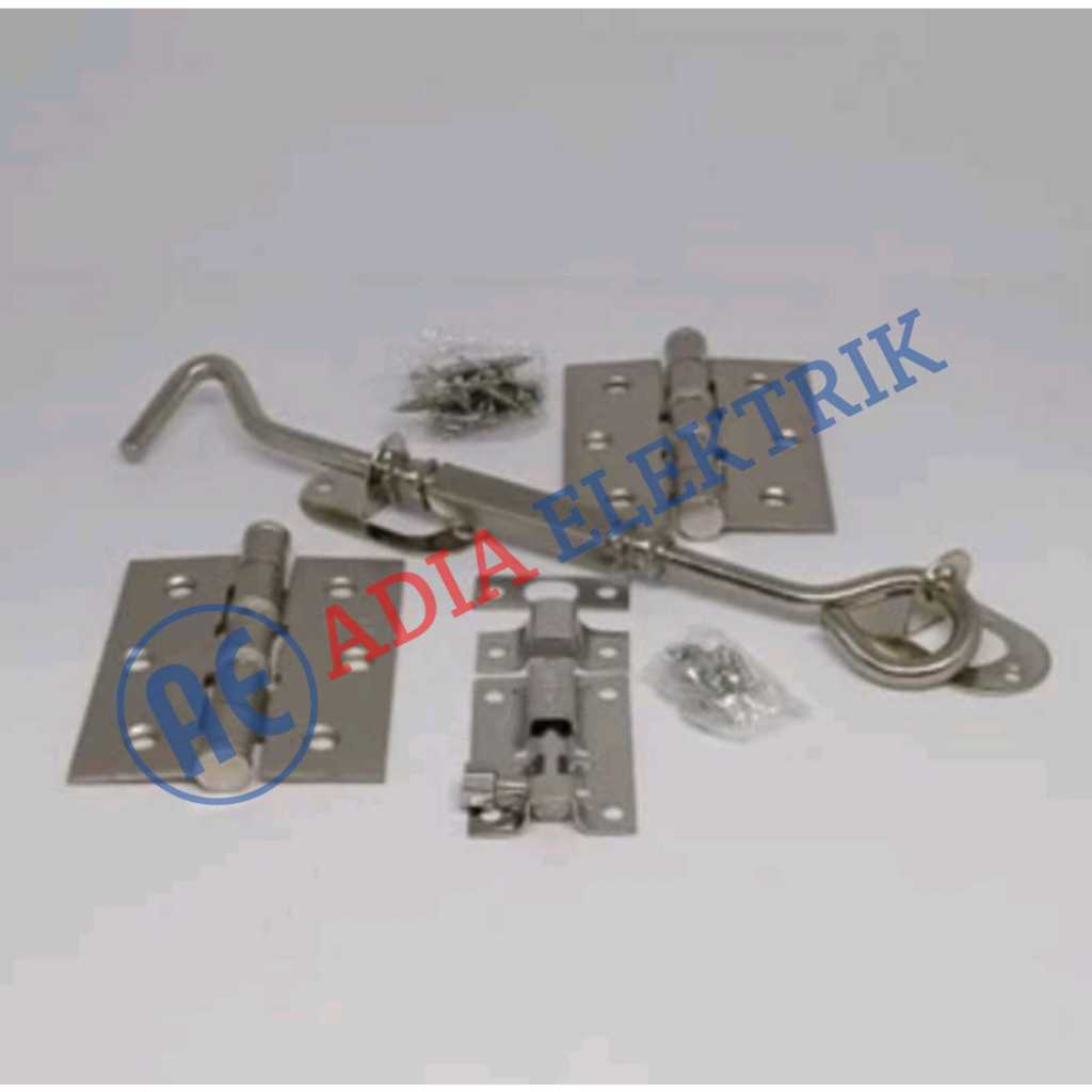 Paket Hemat !! Engsel Jendela 3 Inch Tebal Warna Putih Silver + Hak Angin Silver Lamskar Stainless Cantolan Pengait Jendela + Slot Jendela 2" Grendel Slot Selot
