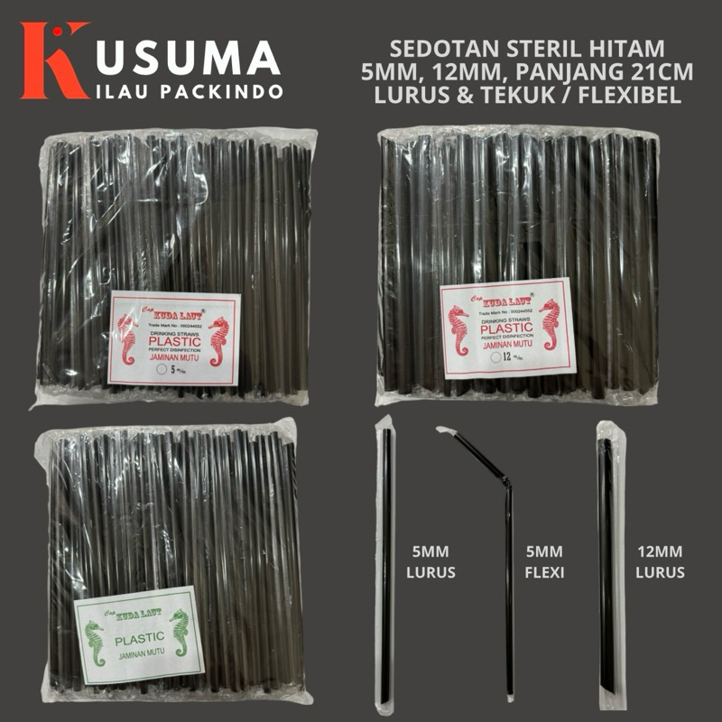 Jual CAP KUDA LAUT SEDOTAN HITAM STERIL 5MM 12MM PANJANG 21CM LURUS