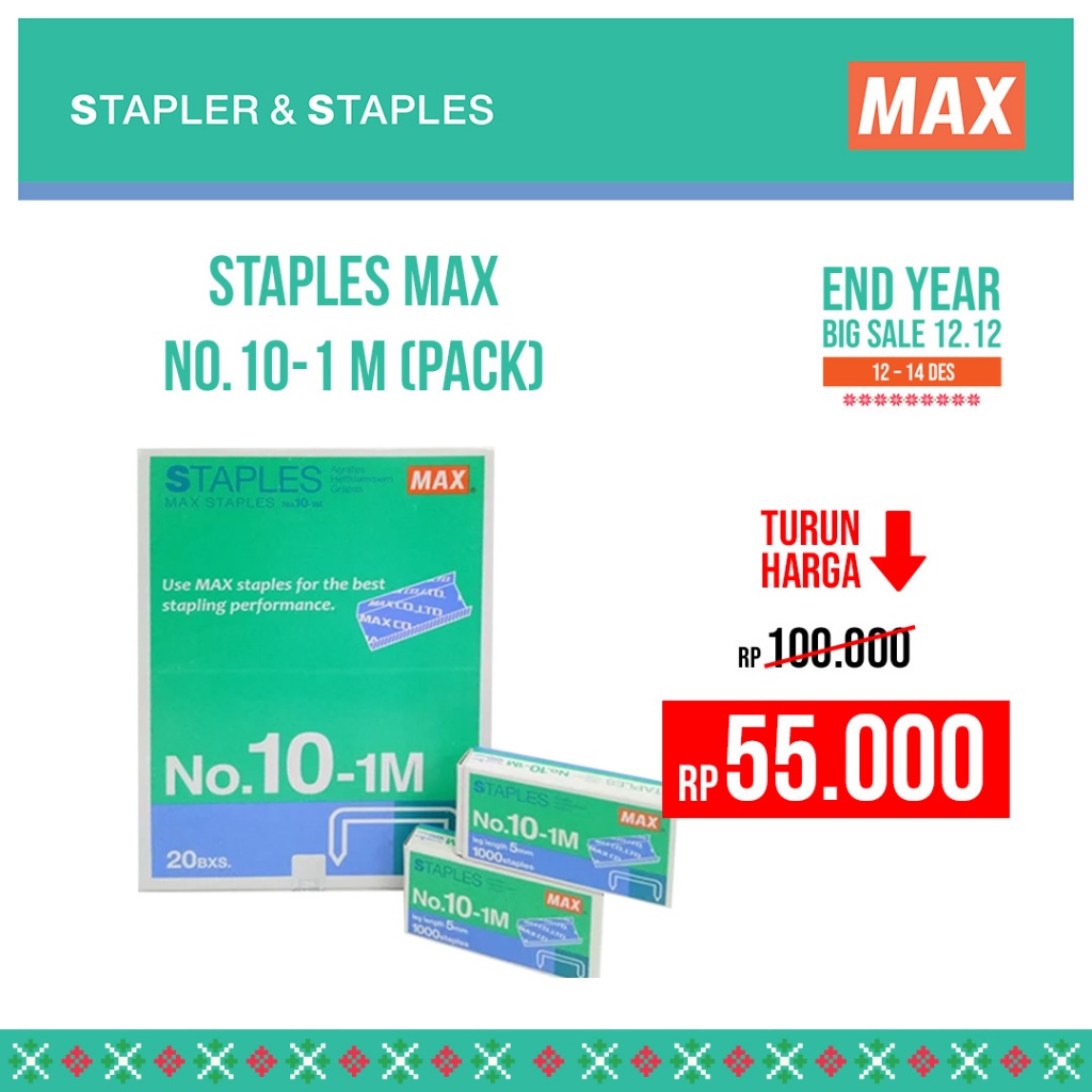Jual MAX STAPLES /ISI STAPLES ukuran 10-1M - (PACK) | Shopee Indonesia