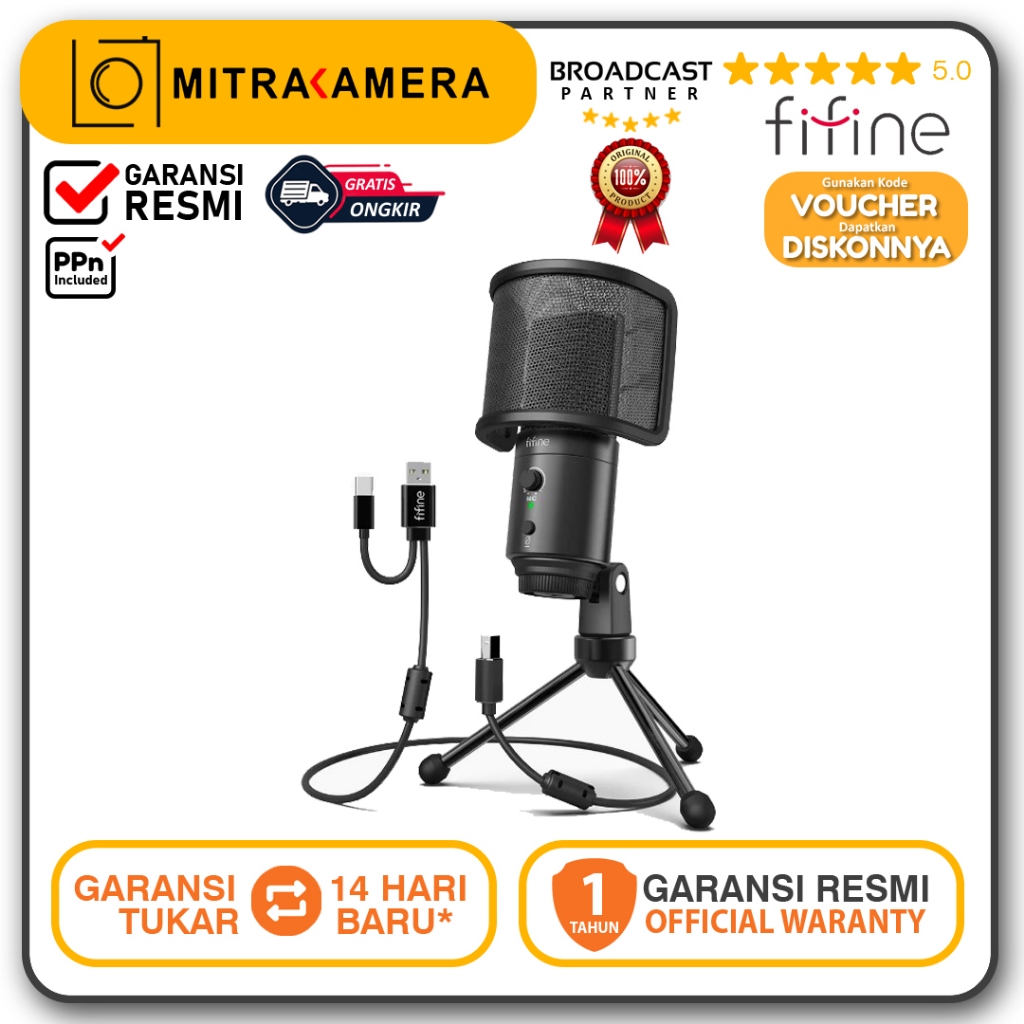 Jual FIFINE K683B USB Microphone with Type A & Type C Connectors ...