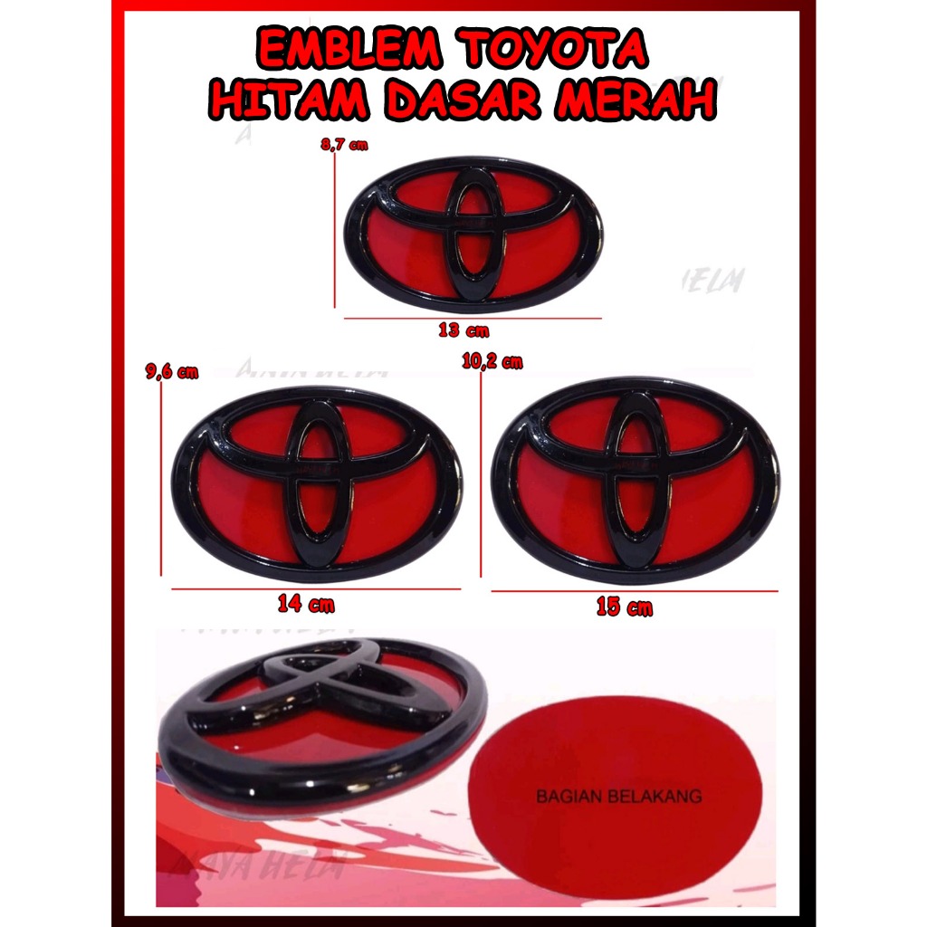 Jual Emblem Logo Mobil Toyota Merah Hitam ukuran Berbagai Ukuran