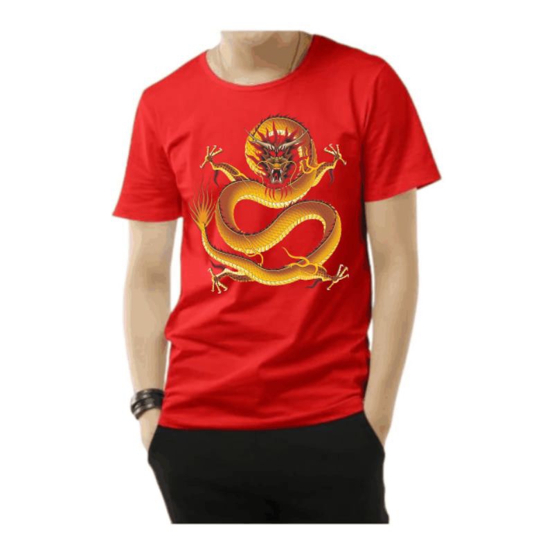 Jual Kaos Lengan Pendek Gambar Imlek Naga Api merah special | Shopee ...
