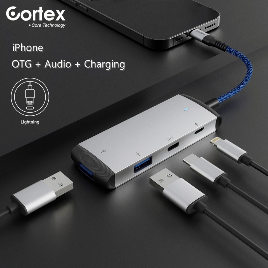 Jual Cortex MH317 iPhone OTG HUB Lightning Adapter 4in1 Tipe C mic