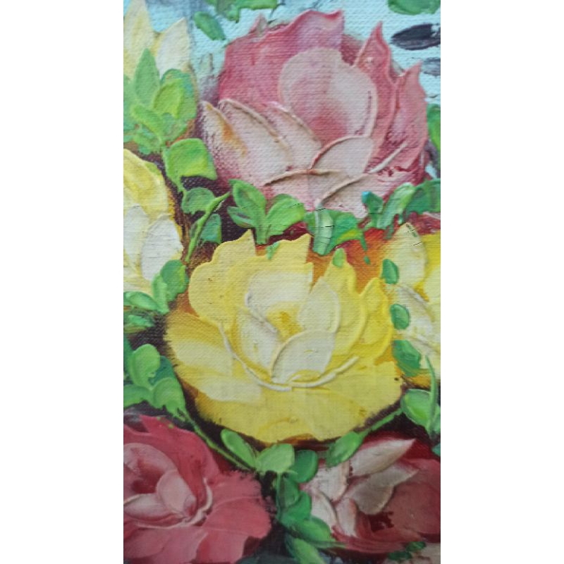 Jual Lukisan Jadul Vintage Bunga Mawar Oil on Canvas tua dengan TTD ...