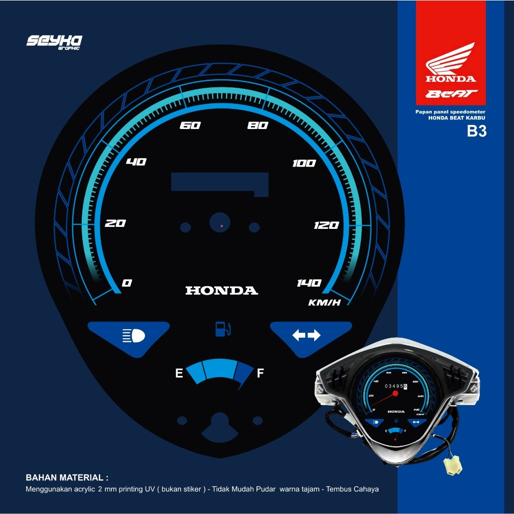Jual Papan Panel Speedometer Honda Beat Karbu Akrilik tebal 2 mm ( Biru