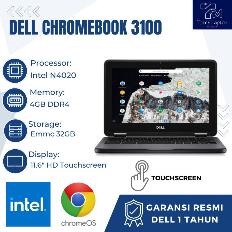 Jual DELL CHROMEBOOK 3100 BARU/INTEL N4020/RAM 4GB/EMMC 32GB