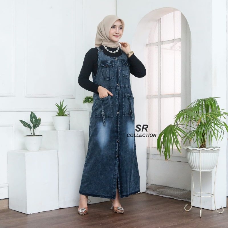 Jual Overall Rok Jeans Panjang CARGO Kancing // Overall Jeans Wanita ...
