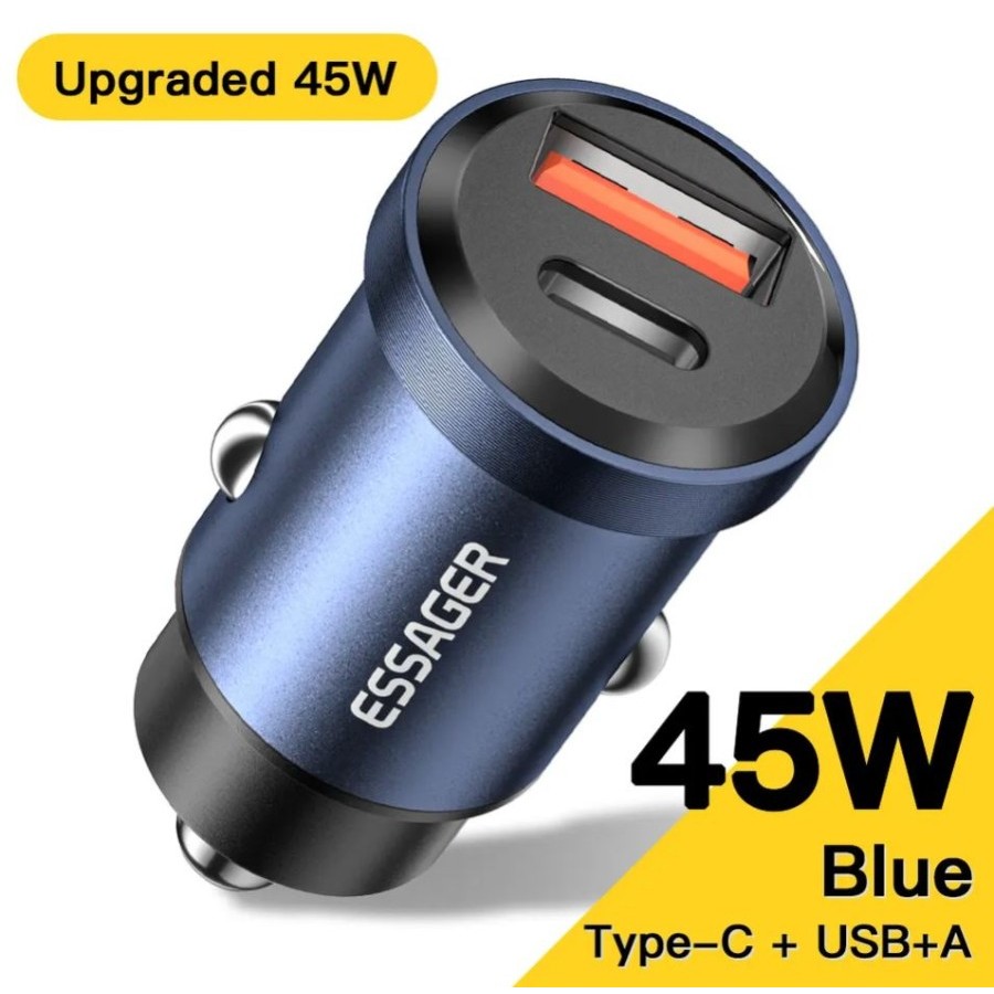 Jual Essager Adaptor Charger Cas Mobil Mini Type C USB A + USB C Fast ...