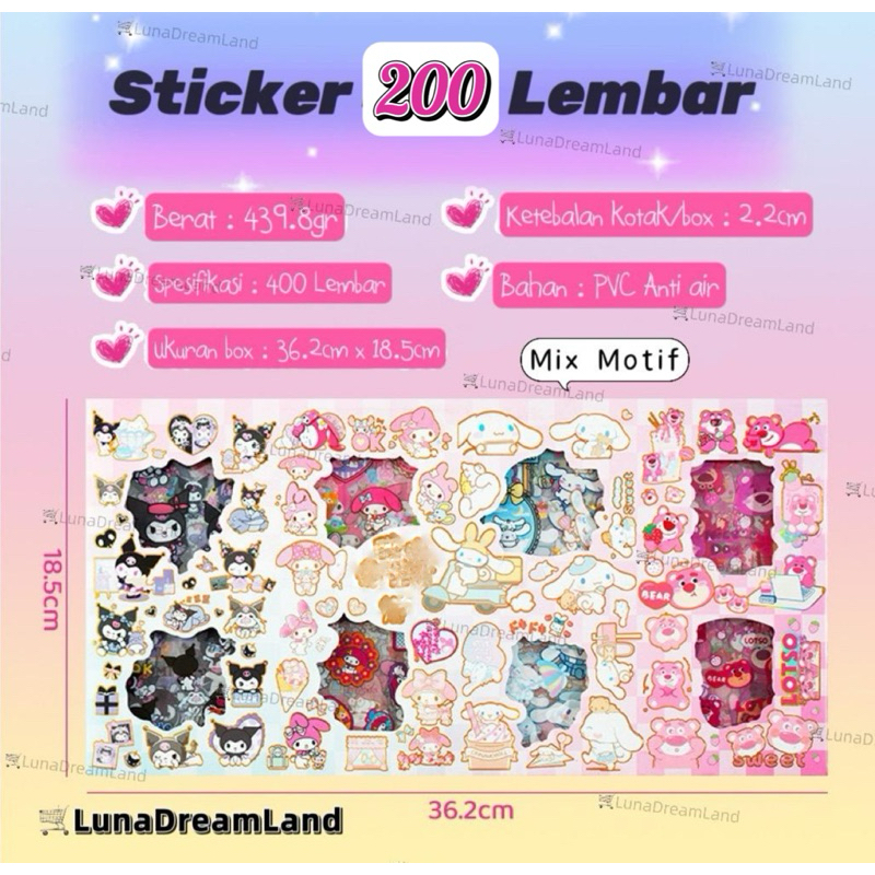Jual Sticker 200Lembar Mix Motif Box Jumbo PVC anti air | Shopee Indonesia