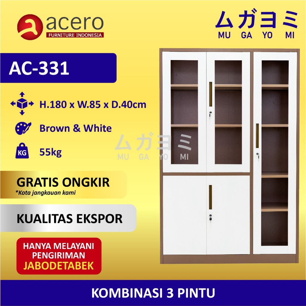 Jual Lemari Arsip Besi Kantor 3 Pintu Ayun Kombinasi Acero Ac 331