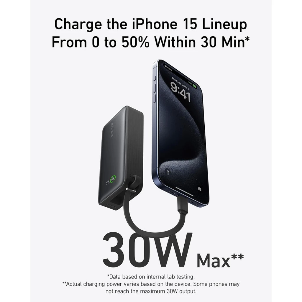 Powerbank Anker Nano 10.000 mAh (30w Built-in USB - C Cable ) - A1259