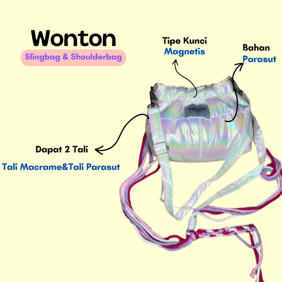 WONTON ||| - Tas Wanita Parasut Puffy Bag Slingbag Gratis 2 Tali Tali Macrame Slingbag Wanita Anti Air