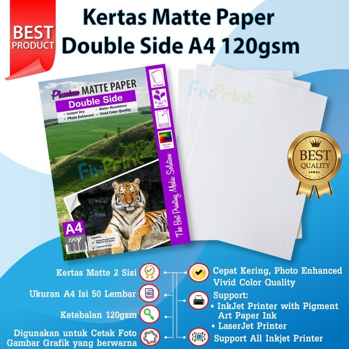 Jual Kertas Matte Double Side Premium A4 120 gsm 50 lb Photo Paper Mate