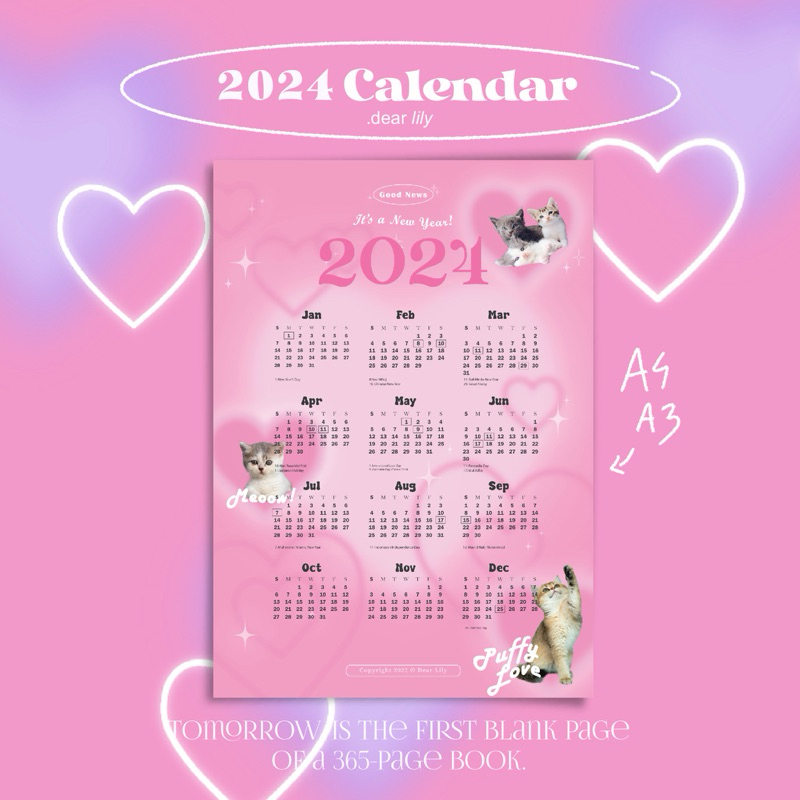 jual-aesthetic-2024-calendar-kalender-poster-dinding-retro-love