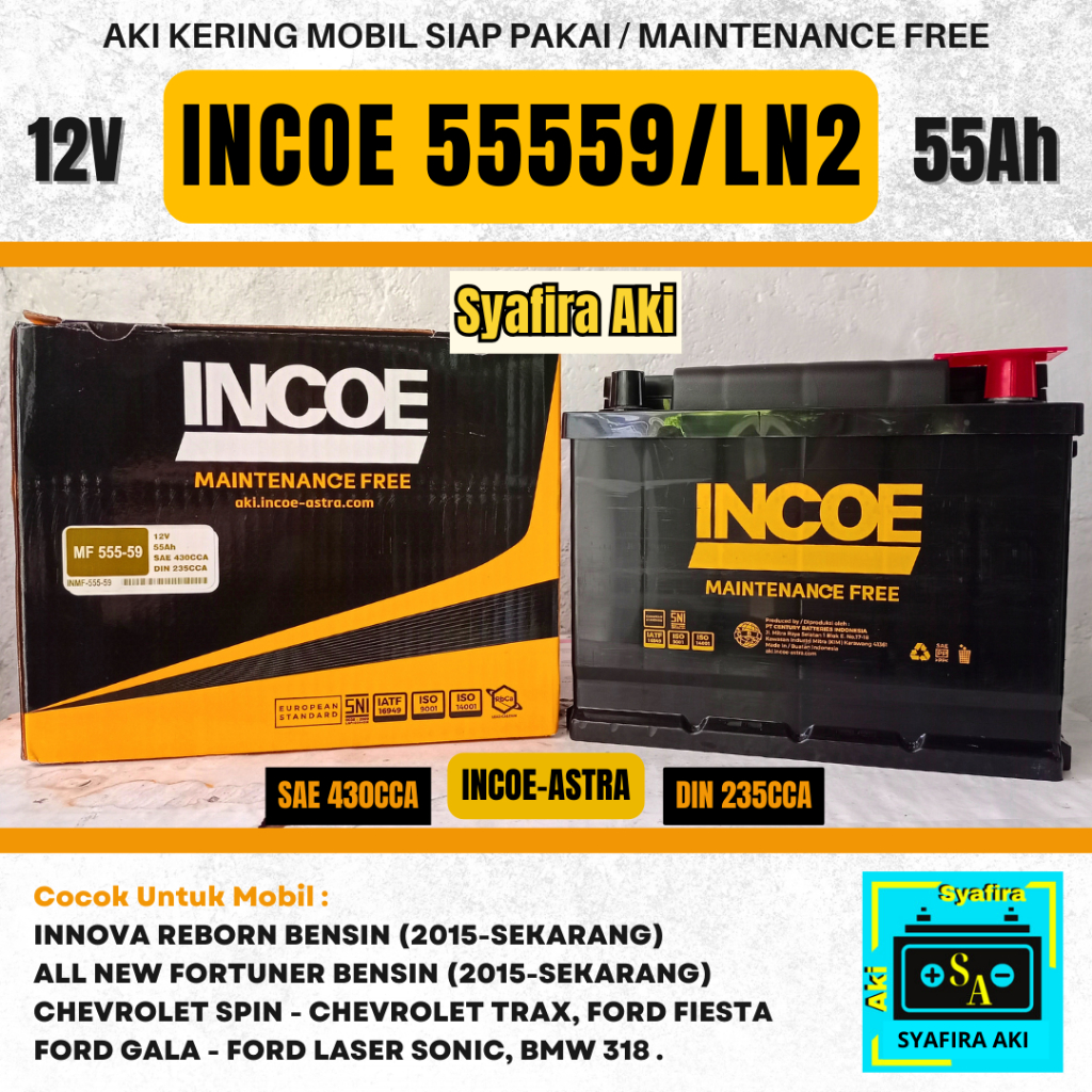 Jual Aki Mobil INCOE MF Astra Tipe 555-59 Aki Kering 12V 55Ah | Shopee
