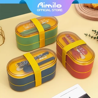 [READY] Aimilo Tempat Makan Anak Tk BPA Free Dapat digunakan untuk Microwave Kotak Bekal Anak Lunch Box Tempat Bontot Free Sendok