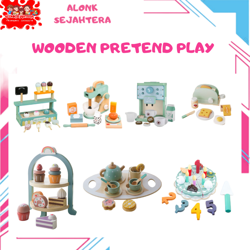 Jual [ALONK.S] wooden afternoon tea set pretend plays mainan masak2an ...