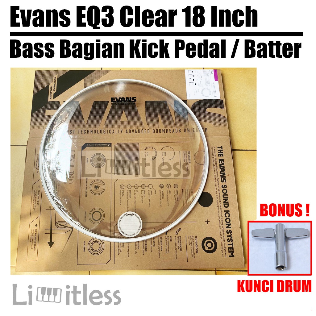 Evans EQ3 Clear Bass Drum Head 18 Inch - Two-Ply Drum Head With Muffle Control