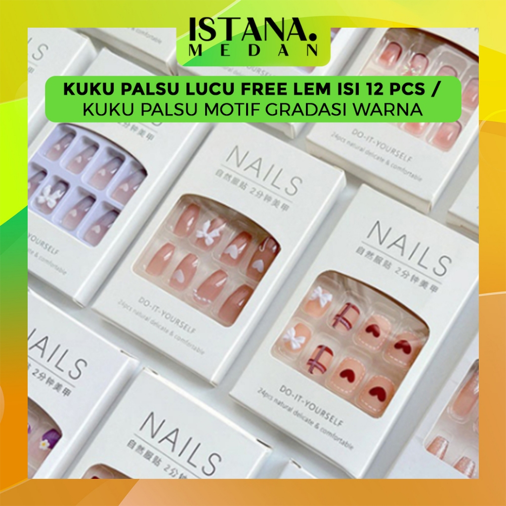 Jual Kuku Palsu Lucu Free Lem Isi 12 Pcs Kuku Palsu Motif Gradasi