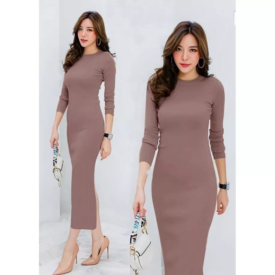 knee length dresses for ladies PRETTYGARDEN Women's Fall Fashion Long Sleeve Maxi Dress Ribbed Knit B