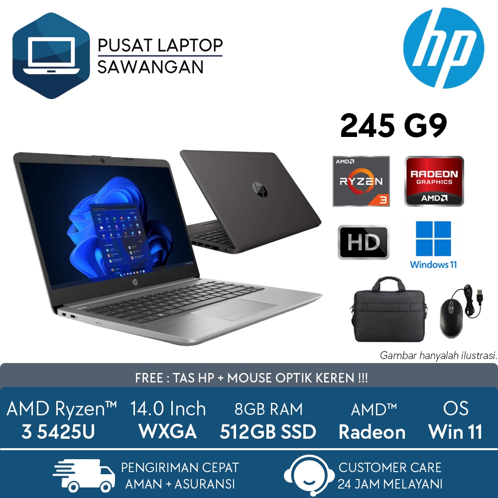 Jual HP 245 G9 AMD RYZEN 3 5425U 8GB 256GB WXGA WINDOWS 11 HOME GREY ...