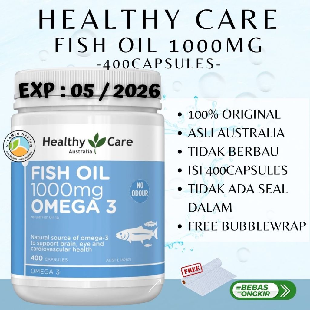 Jual HEALTHY CARE Fish Oil Krill Omega 3 Minyak Ikan 1000mg EXP 10/2025 Fish+Krill Tanpa Bau