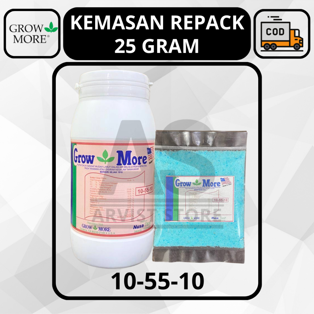 Pupuk GROW MORE 10-55-10 Kemasan Repack 25 Gram Growmore NPK BUAH Pembuahan