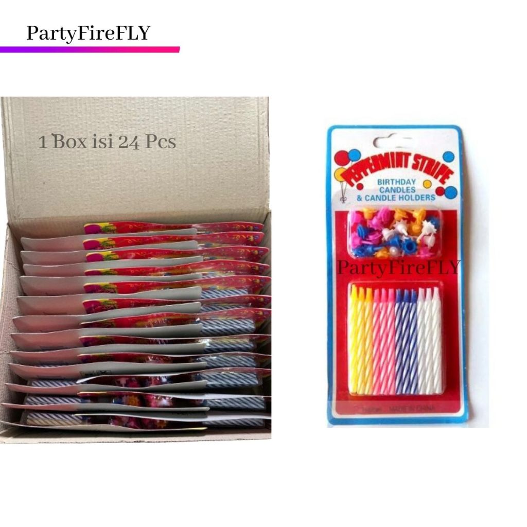 Lilin Ulang Tahun / Birthday Candle / Lilin Peppermint Ulang Tahun peppermint isi 24 SET /Lilin Magic/BOX ISI 24 SET