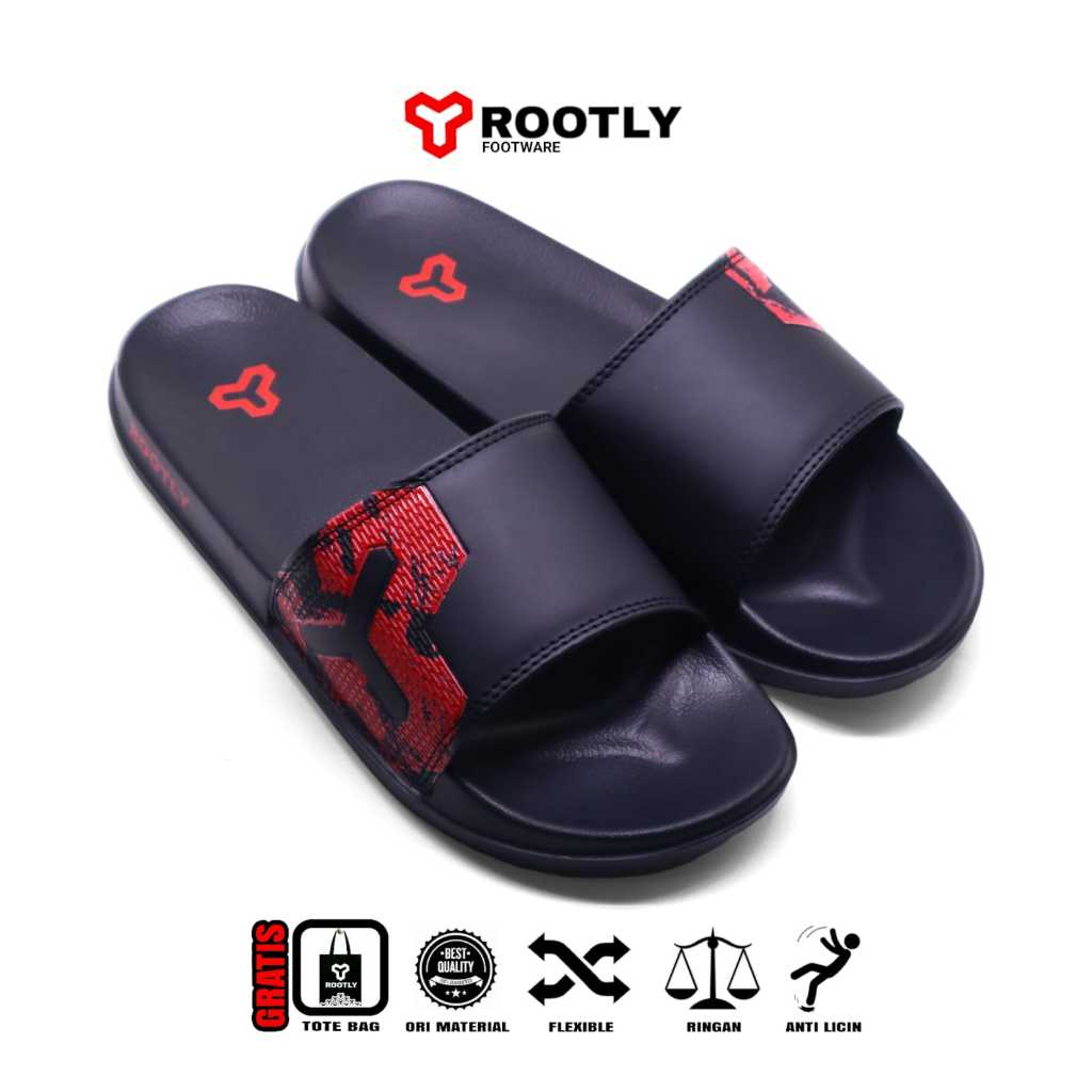 Jual Rootly - Sandal Polos Full Black Slide On Unisex | Shopee Indonesia
