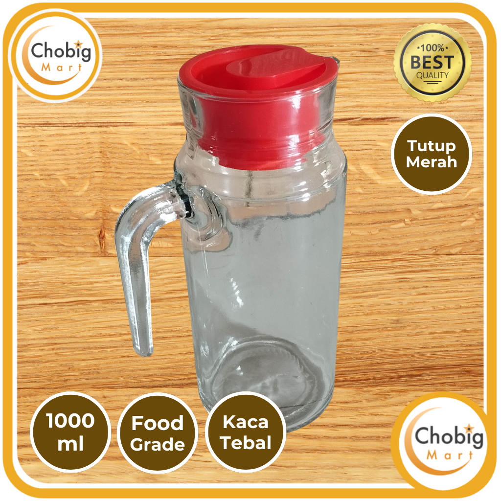 Jual CHOBIG Pitcher Kaca Teko Beling Ceret Botol Minum Air Bening 1L