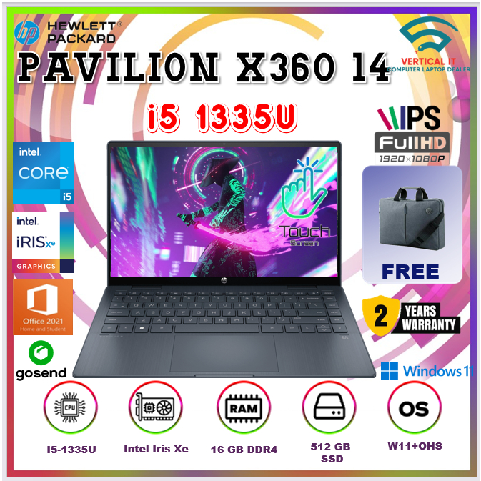 Jual Hp Pavilion X360 14 Touch I5 1335 16gb 512gb W11ohs 140fhd Ips Blit Cam720hd Pen 2in1 2y 1617