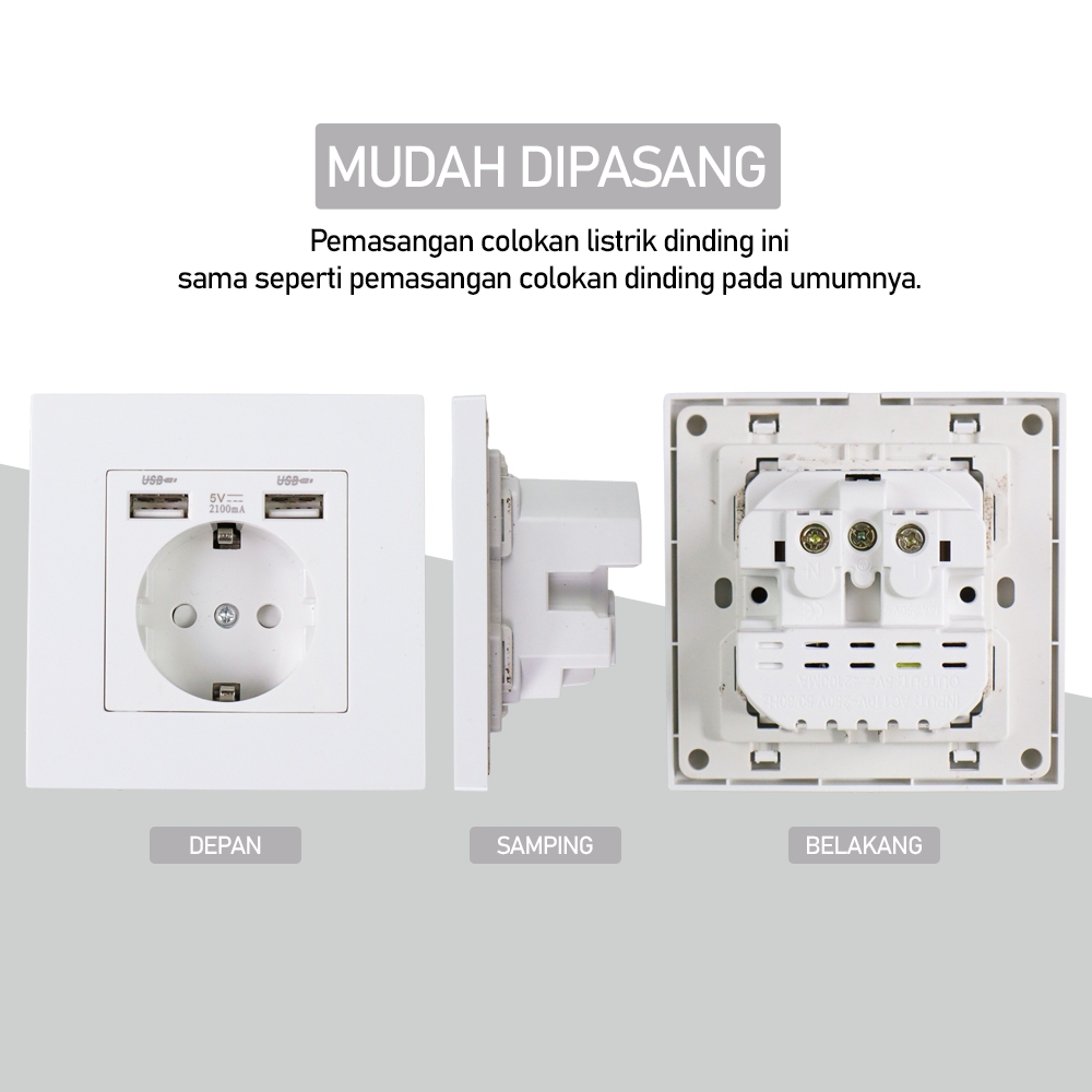 Jual Stop Kontak EU Colokan Listrik Dinding 2Port USB 2100mA WS222 ...