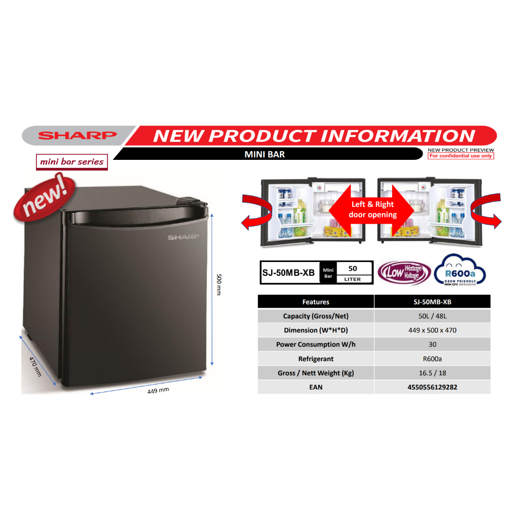 Jual Kulkas Mini Bar SHARP 1 Pintu SJ-50MB-XB (Mini Bar) 48 L | Shopee ...