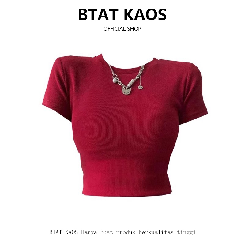 Jual BTAT Atasan pendek merah elastisitas dasar gaya Korea Wanita/kaos ...