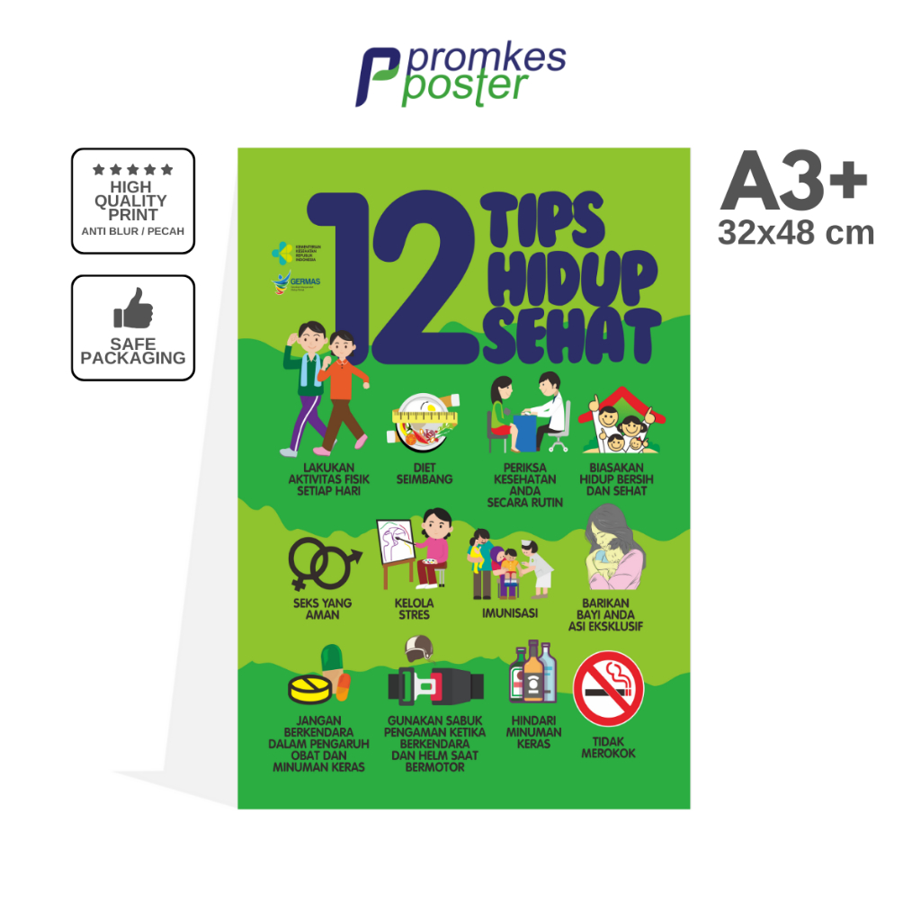 Jual poster kesehatan 12 tips hidup sehat shopee indonesia